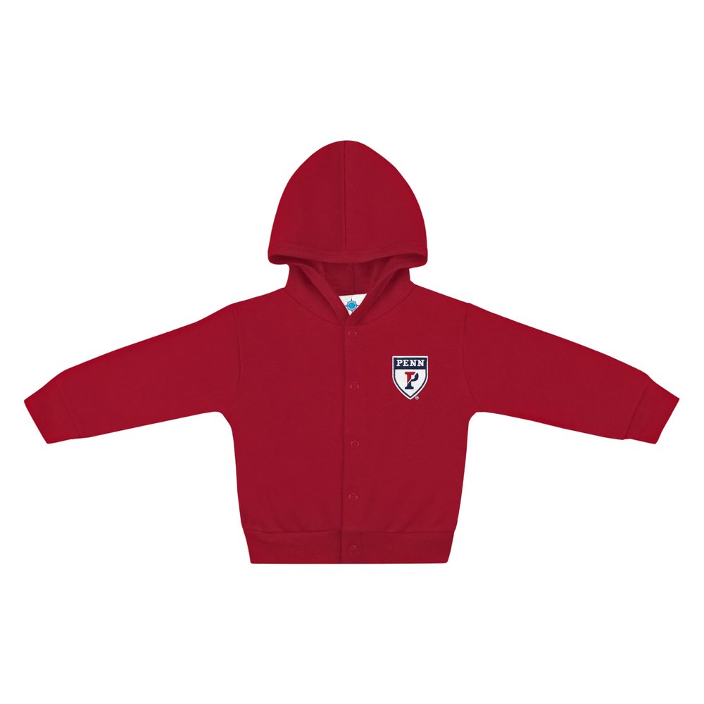 Creative Knitwear College Baby NCAA Officially Licensed Snap Hooded Jacket - Penn Quakers Pennsylvania Shield Logo - Crimson - 3T
