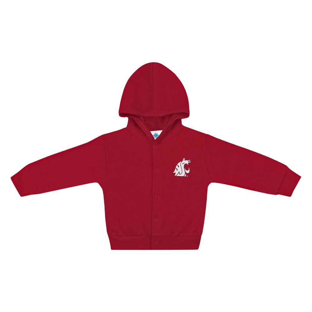 Creative Knitwear College Baby NCAA Officially Licensed Snap Hooded Jacket - Washington State Cougars Logo - Crimson - 3T