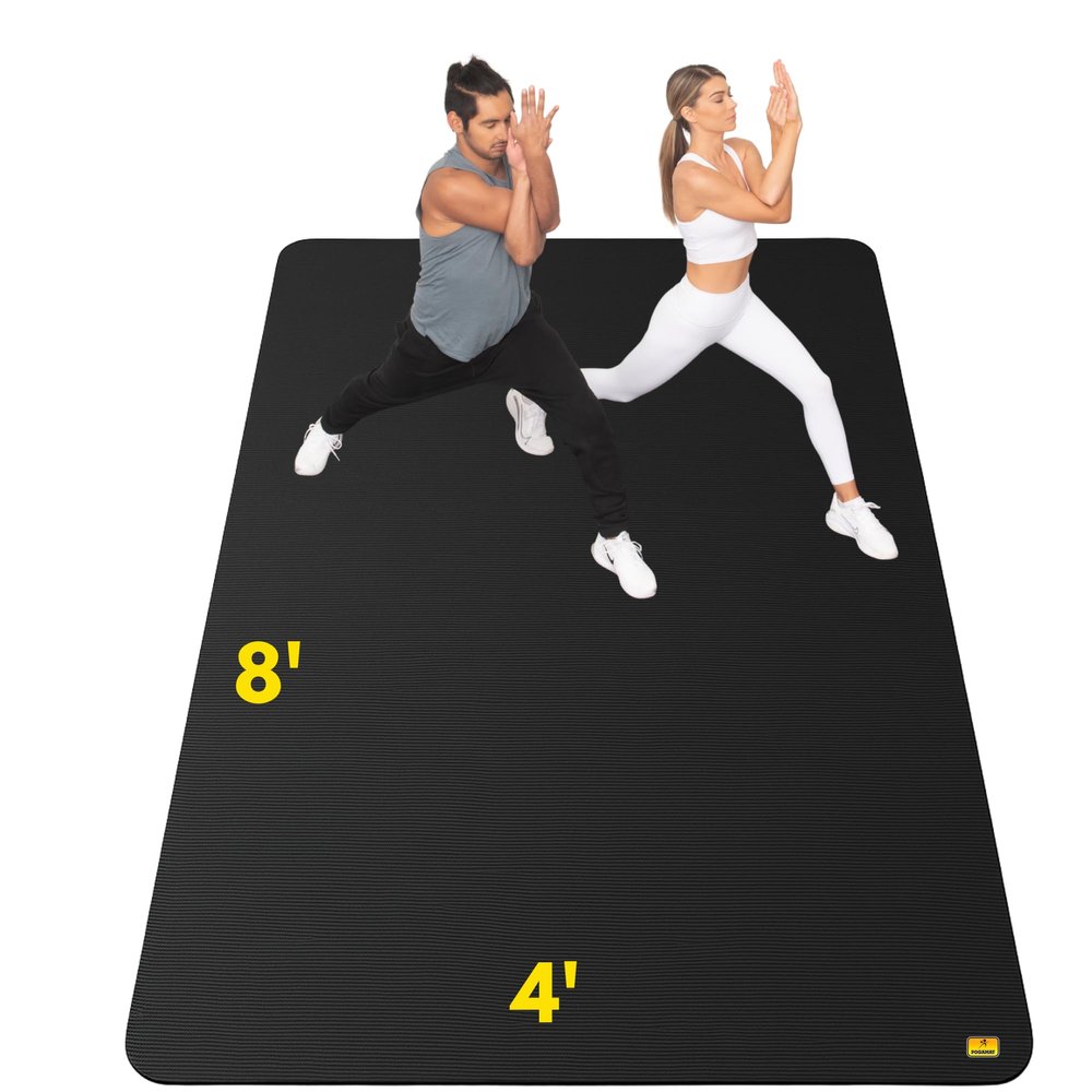 POGAMAT Premium Large Exercise Mat - 8 ft X 4 ft X 1/4" Thick Durable Workout Mat For Home Gym Flooring - Works Great For All Cardio, Yoga Mat, Exercise Bike Mat - Use With Or Without Shoes