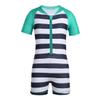 Oyolan Infant Baby Boys Girls 1PCS Rash Guard Short Sleeves Zippered Striped Swimsuit Green&Navy Blue 12-18 Months view 1