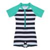 Oyolan Infant Baby Boys Girls 1PCS Rash Guard Short Sleeves Zippered Striped Swimsuit Green&Navy Blue 12-18 Months view 3