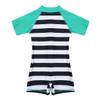 Oyolan Infant Baby Boys Girls 1PCS Rash Guard Short Sleeves Zippered Striped Swimsuit Green&Navy Blue 12-18 Months view 4