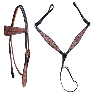 CHALLENGER Horse Western Tack Tooled Feather Browband Headstall Breast Collar 78HR12B