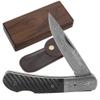 YOUSUNLONG Folding Pocket Knife 175mm - Damascus Steel Blade - Tactical Knife Good For Camping Hunting Survival - Include Leather Sheath And Wooden Knife Box - Buffalo Horn Handle view 1