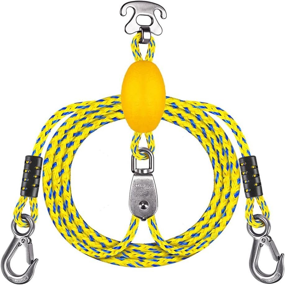 SELEWARE 8ft Heavy Duty Boat Tow Harness, 3 Permanent Antirust Stainless Steel Connector and Pulley for Tubing, Skiing, Wake Boarding with Waverunner, Seadoo, Jet ski