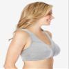 Comfort Choice Women's Plus Size Cotton Front-Close Wireless Bra - 42 DDD, Heather Grey view 3