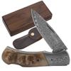 YOUSUNLONG Folding Pocket Knife -Damascus Steel Blade Overall 140mm - Survival Knife With Leather Sheath And Wooden Knife Box -Antelope Horn Handle view 1