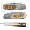 YOUSUNLONG Folding Pocket Knife -Damascus Steel Blade Overall 140mm - Survival Knife With Leather Sheath And Wooden Knife Box -Antelope Horn Handle view 2