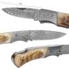 YOUSUNLONG Folding Pocket Knife -Damascus Steel Blade Overall 140mm - Survival Knife With Leather Sheath And Wooden Knife Box -Antelope Horn Handle view 3