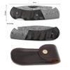 YOUSUNLONG Folding Knife - Overall 140mm - Japanese Damascus Steel Blade - Natural Buffalo Horn Handle with Leather Sheath and Natural Walnut Wooden Knife Box view 2