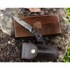 YOUSUNLONG Folding Knife - Overall 140mm - Japanese Damascus Steel Blade - Natural Buffalo Horn Handle with Leather Sheath and Natural Walnut Wooden Knife Box view 4