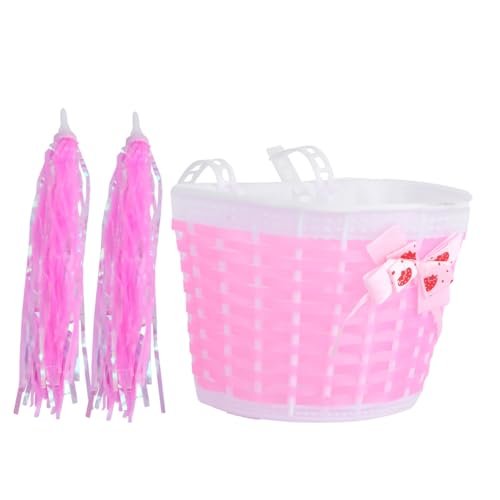 BESPORTBLE 4pcs Bike Accessories for Kids Front Handlebar Bike Basket Streamers Tassel Ribbons for Boys Girls (Pink)