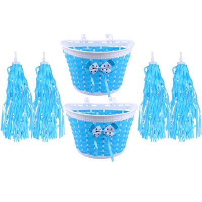 4pcs Bike Accessories for Kids Front Handlebar Bike Basket Streamers Tassel Ribbons for Boys Girls (Blue)