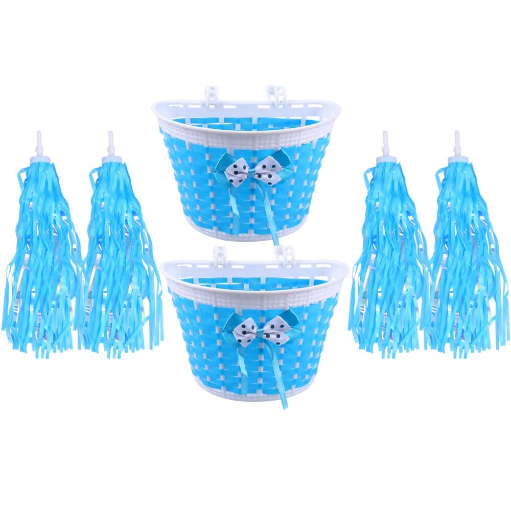 4pcs Bike Accessories for Kids Front Handlebar Bike Basket Streamers Tassel Ribbons for Boys Girls (Blue)