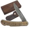 YOUSUNLONG Folding Knife - Pocket Knife Overall 175mm - Japanese Damascus Steel Blade - Natural Antelope Horn Handle with Leather Sheath and Natural Walnut Wooden Knife Box for Camping Hiking Fishing view 1