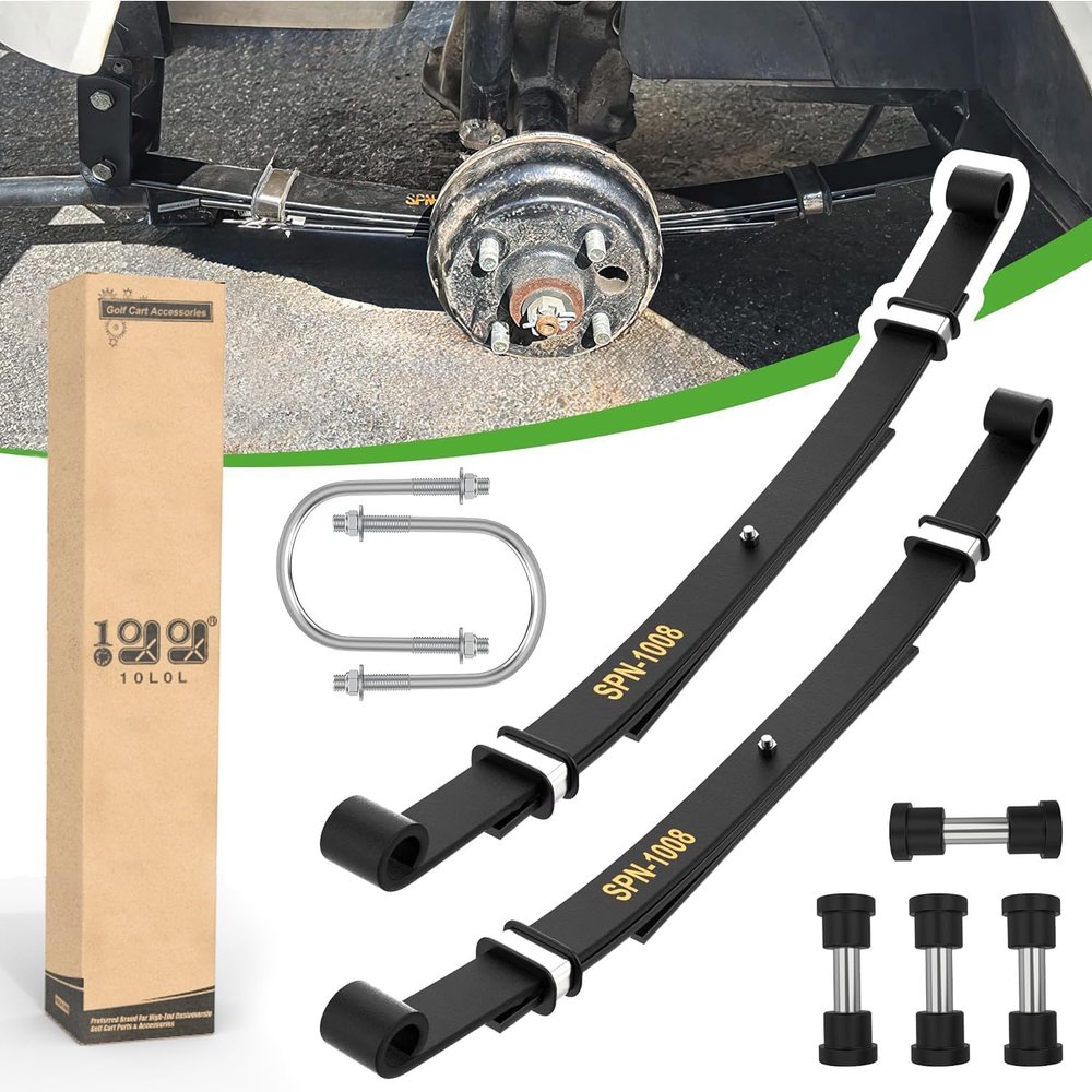 10L0L Golf Cart Rear Leaf Spring for Club Car DS 1981-Up, 3-Leaf Heavy Duty Suspension Kit | Replaces OEM #102006501 1014675 1011149 1012618| Durable Steel Construction - Set of 2