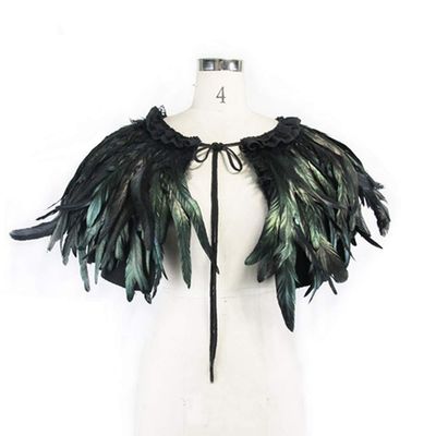 SmilePunk Gothic Punk Dark Retro Short Feather Cloak Customized Fit for Show Stage Cosplay Black