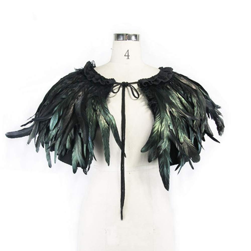 SmilePunk Gothic Punk Dark Retro Short Feather Cloak Customized Fit for Show Stage Cosplay Black