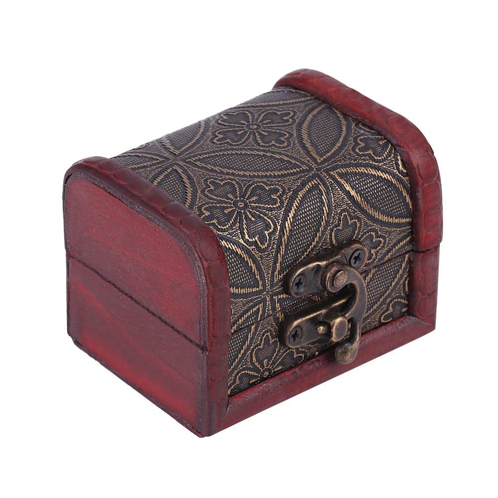 Jewelry Box, Mini Classical Wooden Jewelry Necklace Bracelet Storage Box Chest Case Holder Organizer, 8 x 6.5 x 6cm