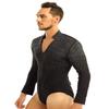 Hularka Men's Adult Long Sleeve Latin Dance Shirt Leotard Romper Jumpsuit Modern Ballroom Costumes Black Large view 2