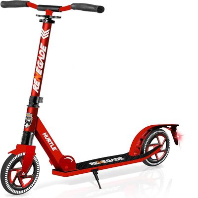 Hurtle Teenager Kick Scooter - 2 Wheel with Adjustable T-Bar Handlebar - Folding Adult with Alloy Anti-Slip Deck - 8" Smooth Gliding Wheels