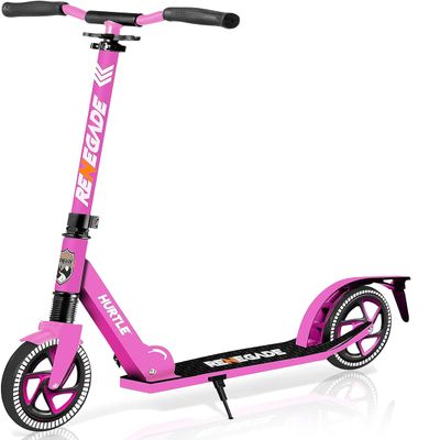 Hurtle Kick Scooter for Teenagers 2-Wheel Folding Scooter with Adjustable T-Bar Handlebar, Anti-Slip Alloy Deck & 8 Smooth-Gliding Wheels, Pink