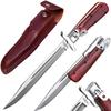Grand Way 12.2" Retro Folding Knife with Wood Handle & Leather Sheath - 7.8" Long Foldable Sharp Blade - Large Pocket Knife for Men Camping Hunting Survival Work 12 KG view 1
