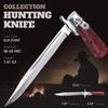 Grand Way 12.2" Retro Folding Knife with Wood Handle & Leather Sheath - 7.8" Long Foldable Sharp Blade - Large Pocket Knife for Men Camping Hunting Survival Work 12 KG view 3