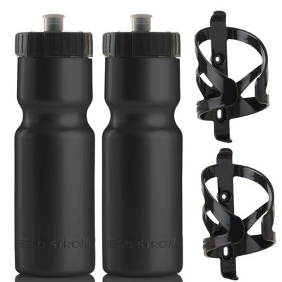 Bike Water Bottle Holder & Bottle Combo  2-Pack 22 oz Sports Squeeze Bottles with Pull Top Cap & Easy-Install Bike Cage  Made in USA  50 Strong Brand