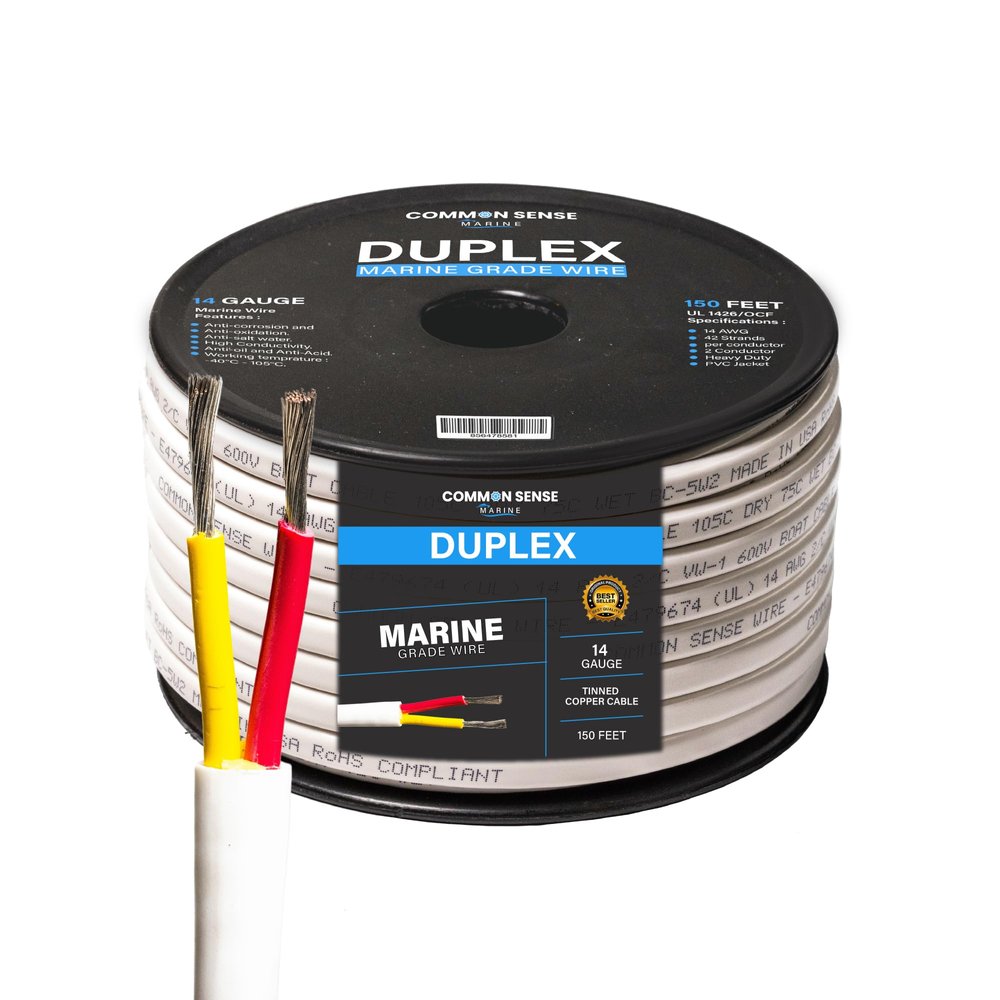 14 Gauge 2 Conductor Marine Wire - 150 ft Duplex Flat Marine Grade Wire Tinned Copper Oxygen-Free Insulated - 14/2 AWG UL 1426 Standard PVC Wire for Boat, Automotive, Speakers, Camper & Trailers