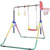 Athletic Bar Kids Gymnastics Bar Horizontal Bar Kip Bar Jungle Gym Monkey Bars 4 in 1 Playground Climb Tower w Deluxe Swing Set, Trapeze Rings, Basketball Hoop, 3 Mini Balls view 2
