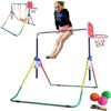 Athletic Bar Kids Gymnastics Bar Horizontal Bar Kip Bar Jungle Gym Monkey Bars 4 in 1 Playground Climb Tower w Deluxe Swing Set, Trapeze Rings, Basketball Hoop, 3 Mini Balls view 3