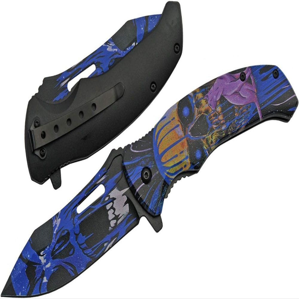 4.75" BLUE CAT SKULL LINER LOCK