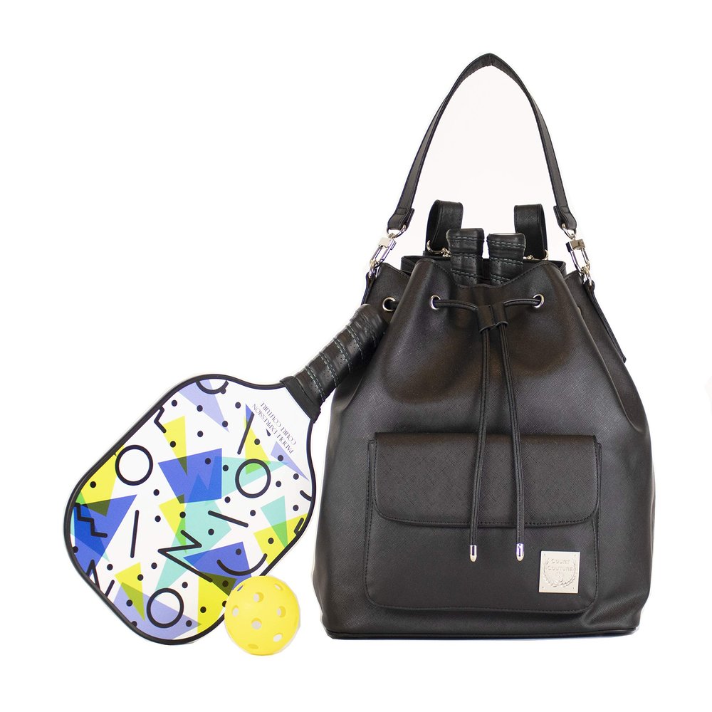 Court Couture Tennis/Pickleball Bucket Backpack- Shoulder Bag Combo, Noir