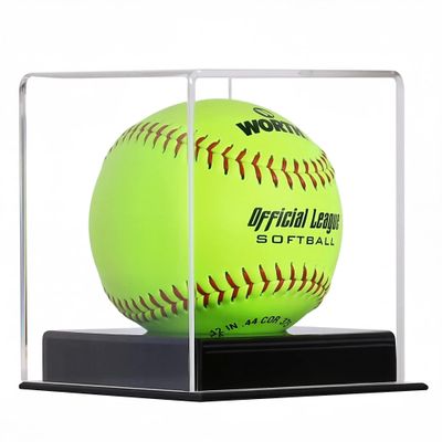 Pro Collector's UV Protection Softball Display Case Baseball Display Case Stand Championship Square BoxClear Display Cube for Official 12 Inches Ball Ball Storage Collections (Black Plastic Stand)