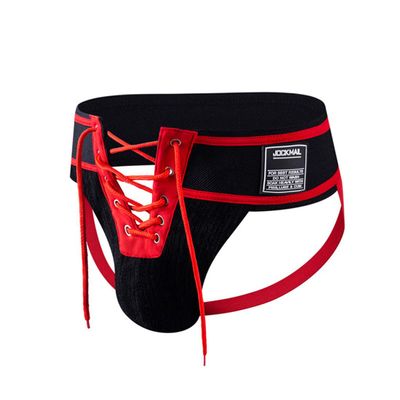 Men's Briefs Jock Strap Athletic Supporter Wide Belt Comfortable Men Sport Underwear Briefs for Gym Sport (L, Red)