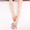 JEATHA Women Long Floral Lace Summer UV Protection Arm Sleeves Fingerless Sunscreen Outdoor Driving Gloves Beige One Size view 2