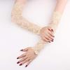 JEATHA Women Long Floral Lace Summer UV Protection Arm Sleeves Fingerless Sunscreen Outdoor Driving Gloves Beige One Size view 3