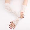 JEATHA Women Long Floral Lace Summer UV Protection Arm Sleeves Fingerless Sunscreen Outdoor Driving Gloves White One Size view 2