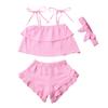 3Pcs Toddler Baby Girl Summer Outfits Halter Sleeveless Tank Top + Ruffled Shorts Pants + Bowknot Headband (Pink, 2-3T) view 1