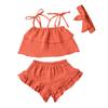 3Pcs Toddler Baby Girl Summer Outfits Halter Sleeveless Tank Top + Ruffled Shorts Pants + Bowknot Headband (Dark Orange, 1-2T) view 1