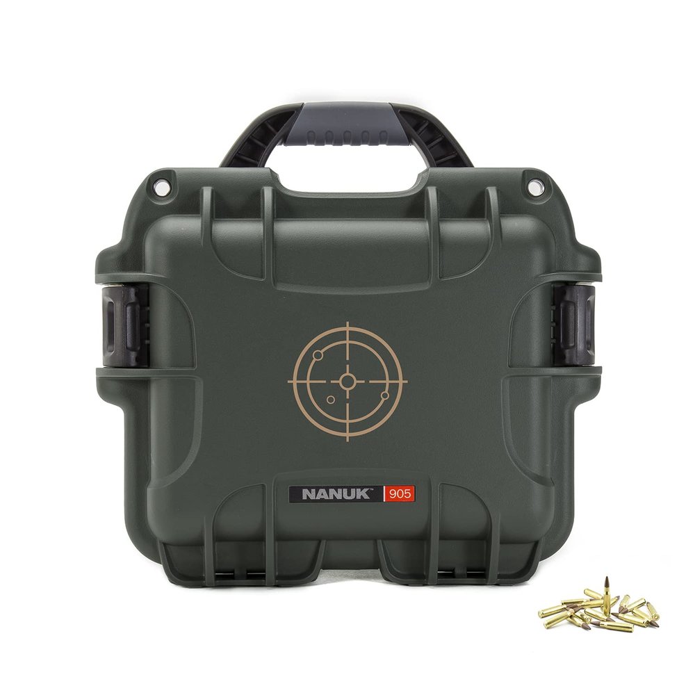 Nanuk 908 Waterproof Hard Case for Gun Ammo w/White Target Logo - Olive