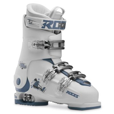 Roces Idea Free Adjustable Youth Ski Boots  White/Teal | Kids & Junior Alpine Ski Boots Size 22.5-25.5 | 3-Buckle with Power Strap