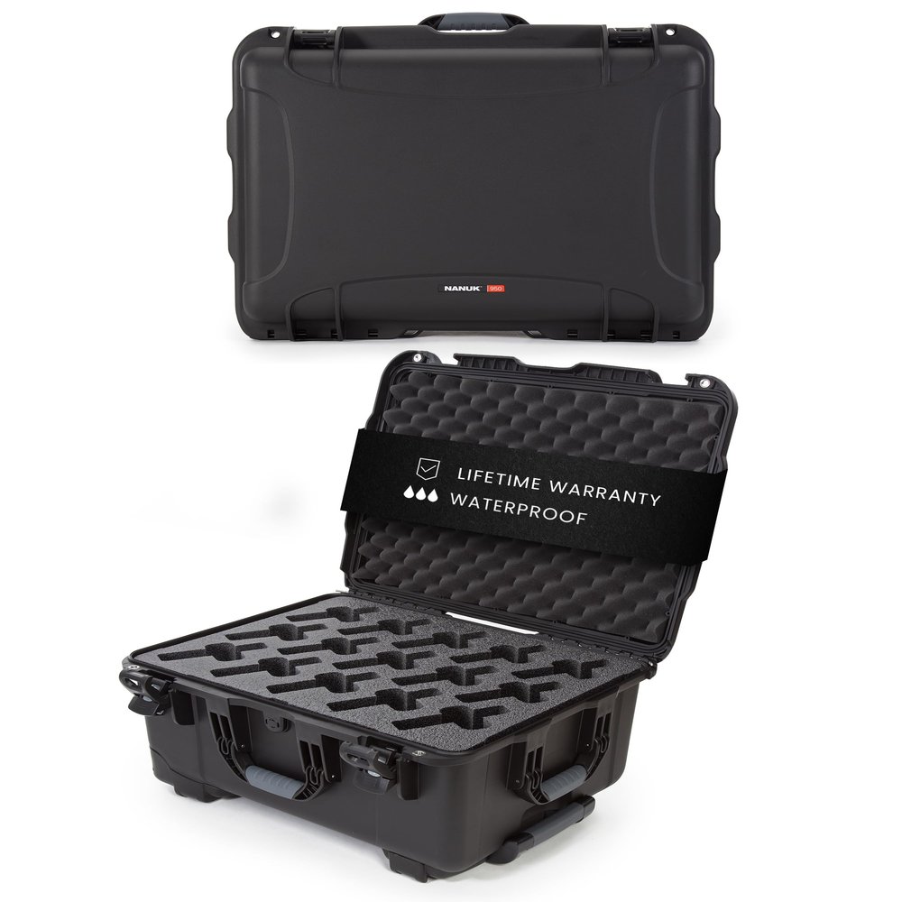 NANUK 950 Hard Case with Wheels and 15 UP Custom Foam Insert, IP67 Waterproof & Crushproof, Rugged Construction for Ultimate Protection, Made in Canada Black (22.8 x 18.3 x 11.7)