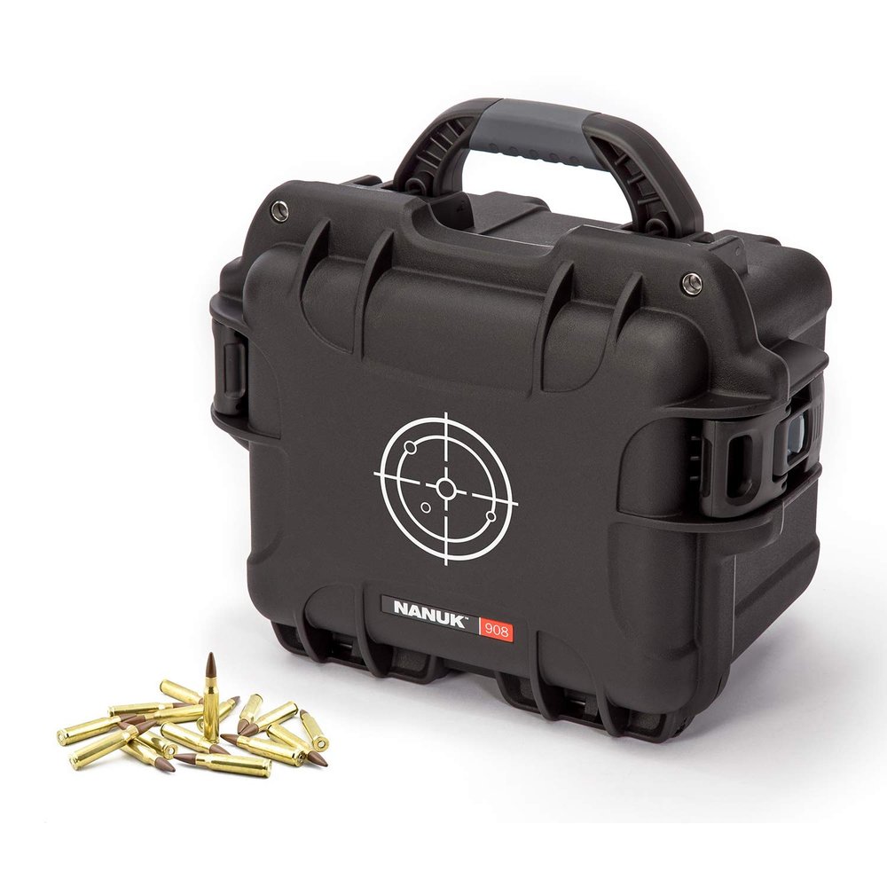 NANUK 908 Waterproof Hard Case for Gun Ammo w/White Target Logo - Black