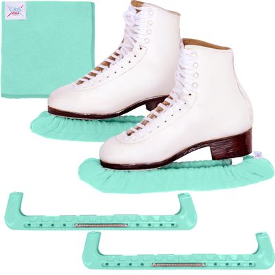 CRS Cross Ice Skate Guards, Soakers and Towel Gift Set. Essential Ice Skating Hard Guard and Soft Skate Blade Cover Accessories for Figure Skating or Hockey (Sit Spin Sea Foam, Small)