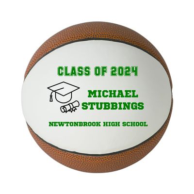 Personalized Custom Graduation 2024 Basketball Gift - Graduation Class of 2024 - Graduation Gift for Boy - Graduation Gift for Girl (Regulation Basketball, Green Text)
