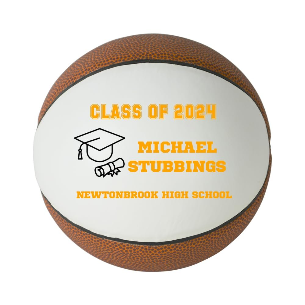 Personalized Custom Graduation 2024 Basketball Gift - Graduation Class of 2024 - Graduation Gift for Boy - Graduation Gift for Girl (Regulation Basketball, Orange Text)