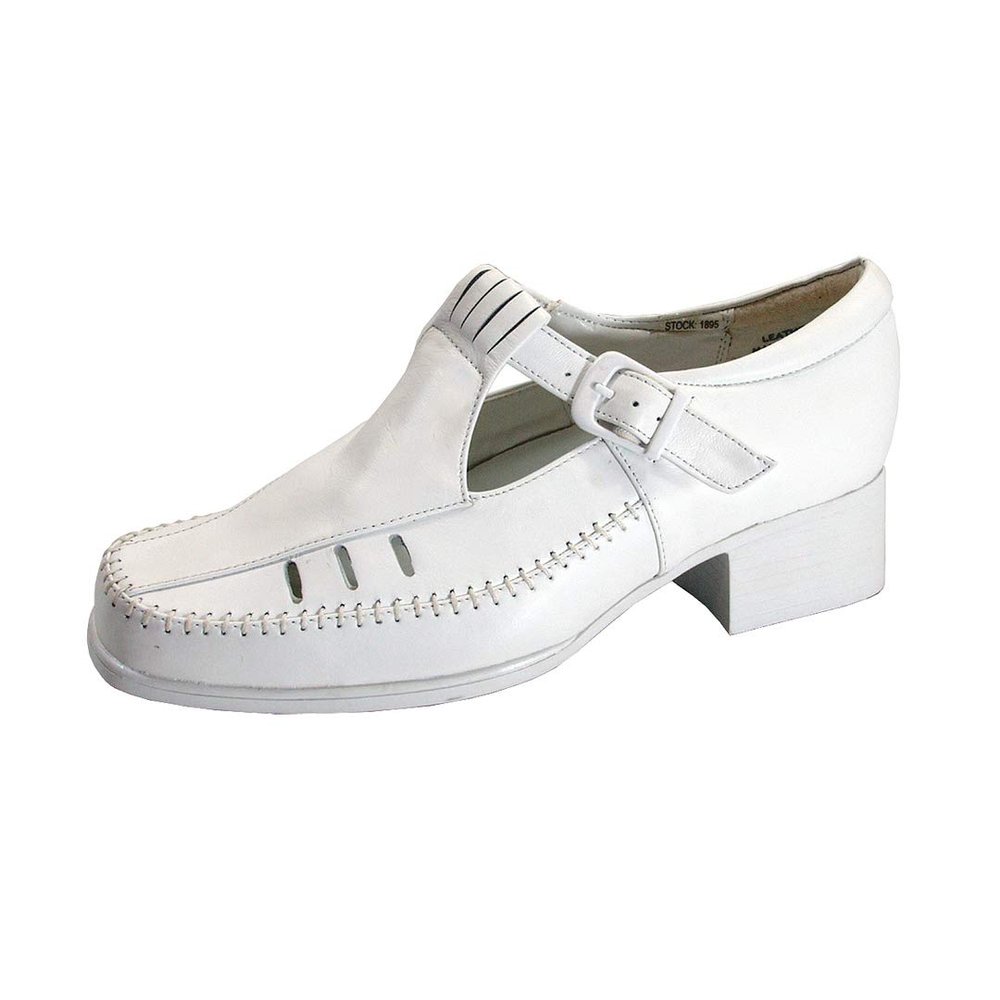 24 Hour Comfort Juno (1895) Women's Wide Width T-Strap Comfort Leather Shoes White 9