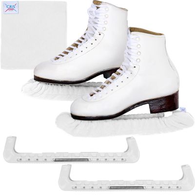 CRS Cross Ice Skate Guards, Soakers and Towel Gift Set. Essential Ice Skating Hard Guard and Soft Skate Blade Cover Accessories for Figure Skating or Hockey (Waltz White, Small)